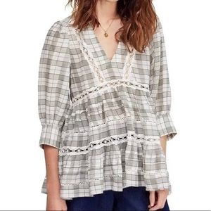 Free People Time Out Plaid Lace Trim Tunic Top
